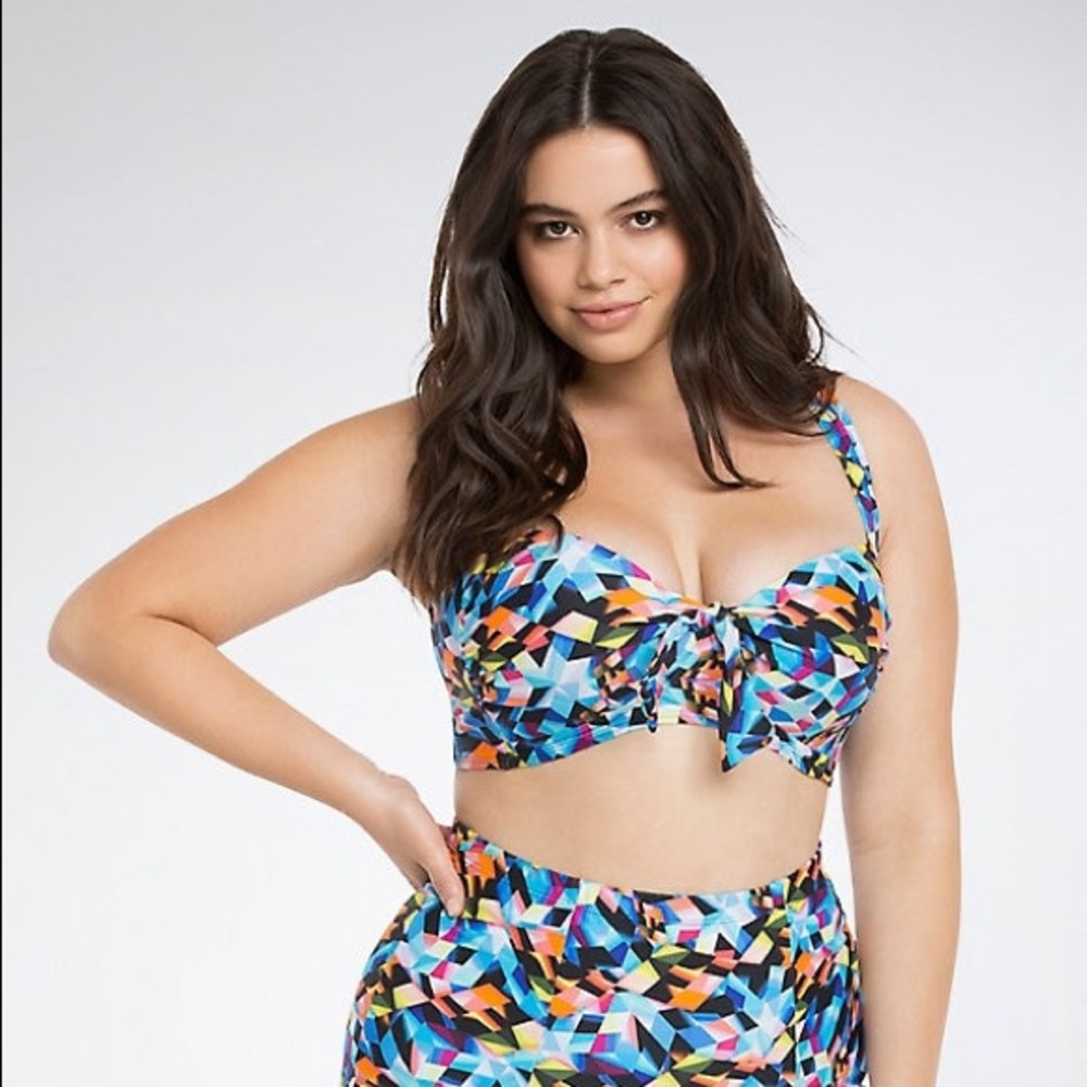 Torrid Diamond Geometric Tie Front Bikini Top